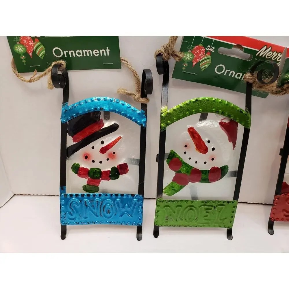 VINTAGE Set of 3 Acrylic & Metal Sled Ornaments 6.25